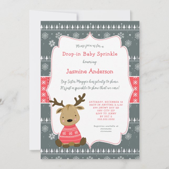 Invitation Hivernal Bébé Cerf Laisser-in Bébé Sprinkle (Devant)