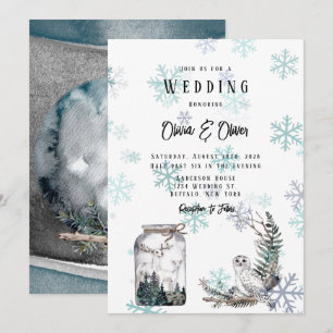 Invitation Hivernal Chouette de neige Lune Cerf Aquarelle Mar