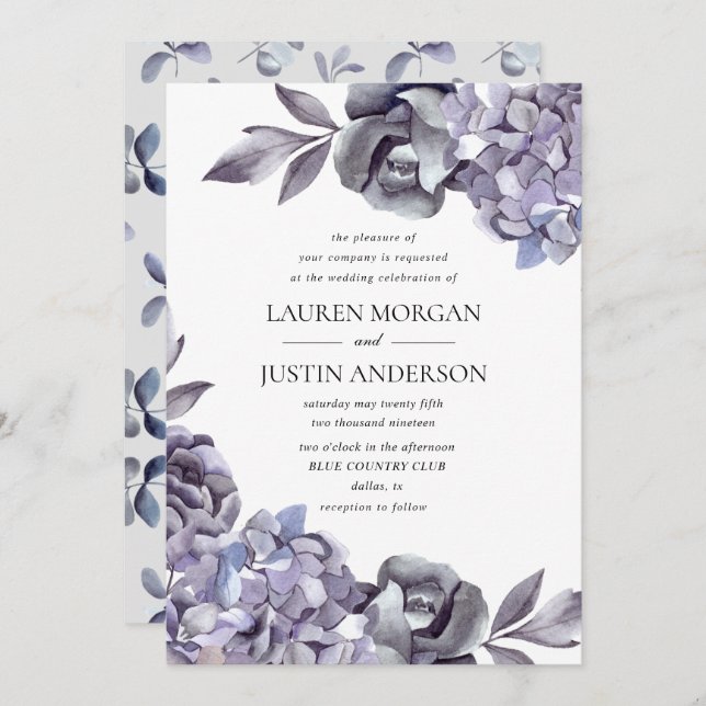 Invitation hivernal délicat hydrangea Mariage floral (Devant / Derrière)