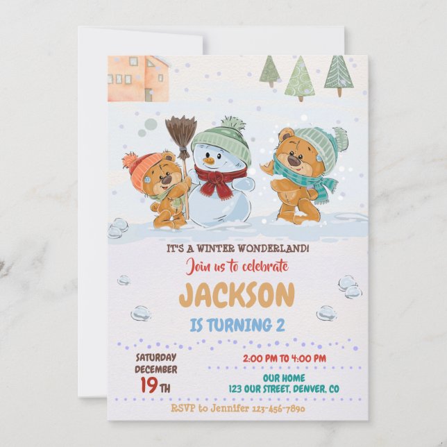 Invitation hivernale merveilleuse Teddy Ours anniv (Devant)