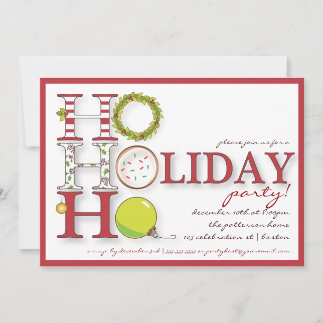 Invitation HO HO Happy Holiday Christmas Party (Devant)