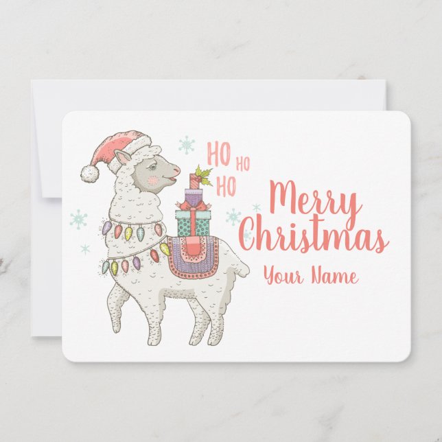 Invitation Ho Ho Ho Christmas Llama (Devant)