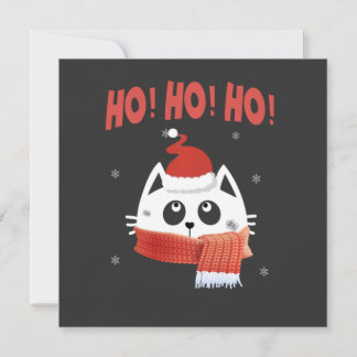Invitation Ho Ho Ho Cute Cat Santa Hat Ho Cubed Matching Fami