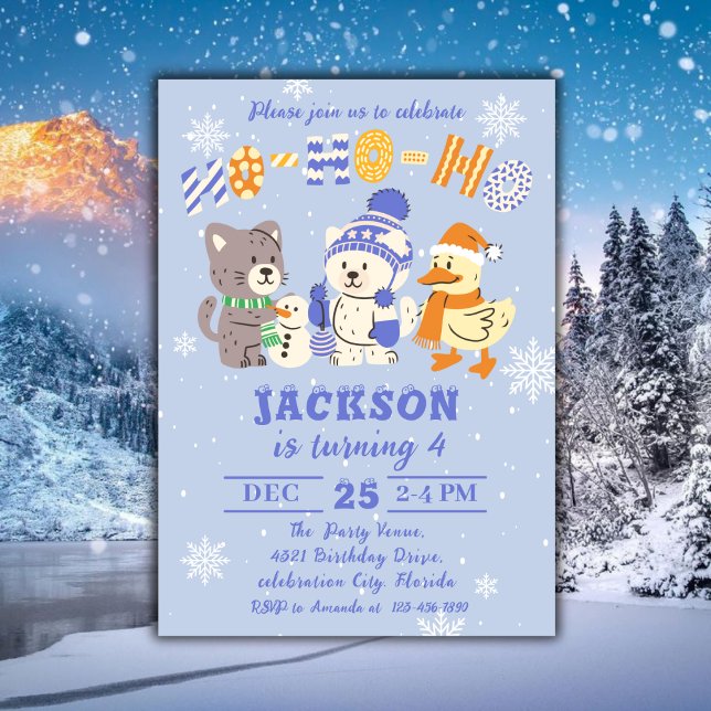 Invitation Ho Ho Ho Cute Winter Animals Christmas Birthday (Créateur téléchargé)