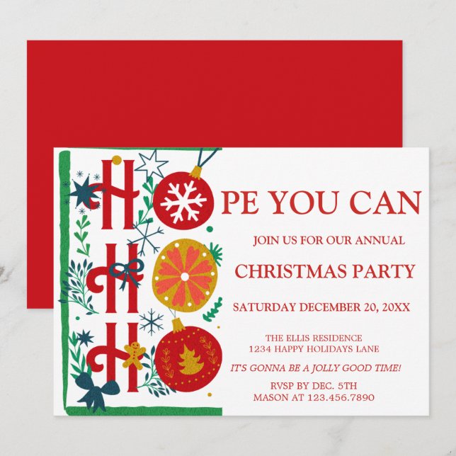 Invitation Ho Ho Ho | Fête de Noël traditionnelle Inv (Devant / Derrière)