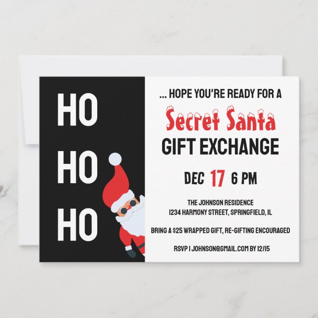 Invitation HO HO Secret Père Noël Christmas Party (Devant)