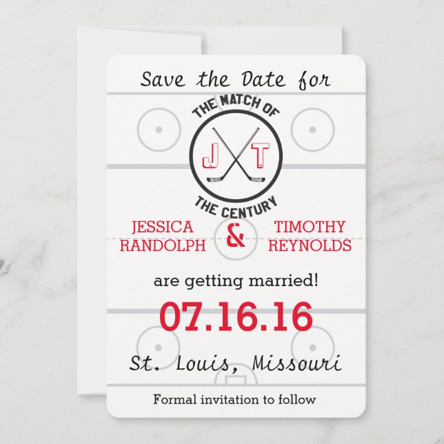 Invitation Hockey Amour Sauvegarder la Date (Devant)