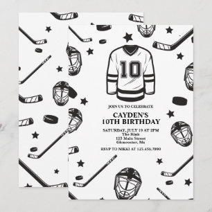 Invitation Hockey noir et blanc 10e anniversaire