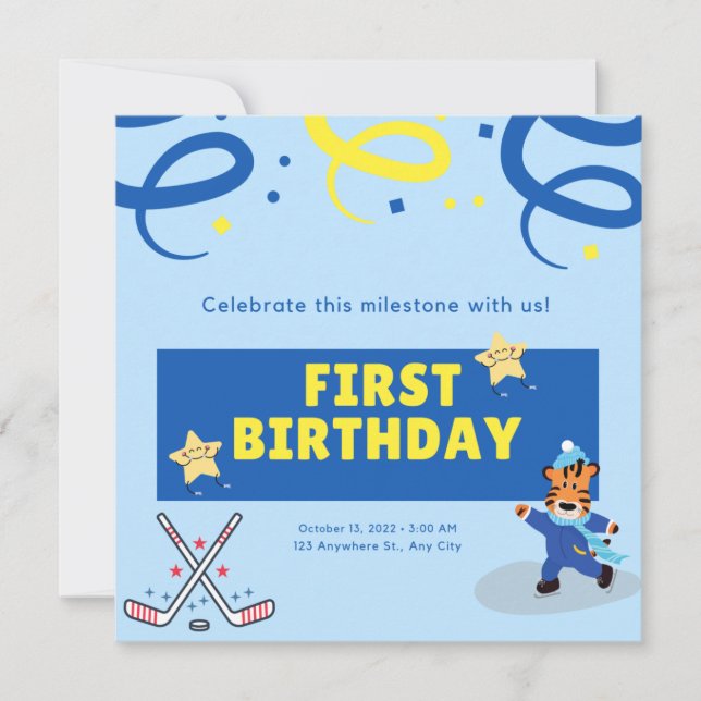 Invitation Hockey sur glace Patineur garçon fête d'anniversai (Devant)