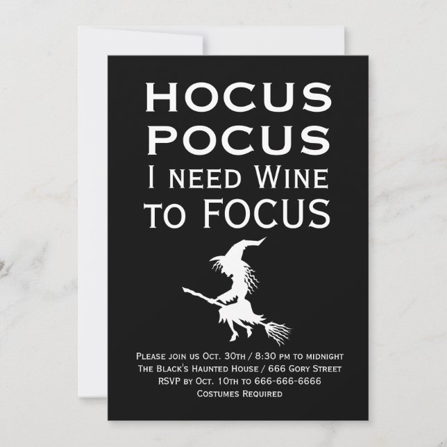 Invitation HOCUS POCUS J'ai besoin de vin pour me concentrer  (Devant)