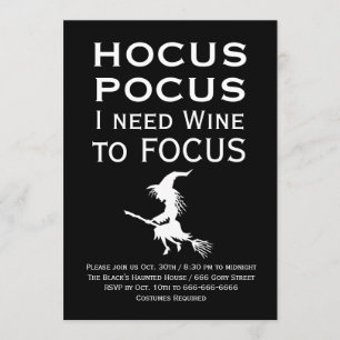 Invitation HOCUS POCUS J'ai besoin de vin pour me concentrer 