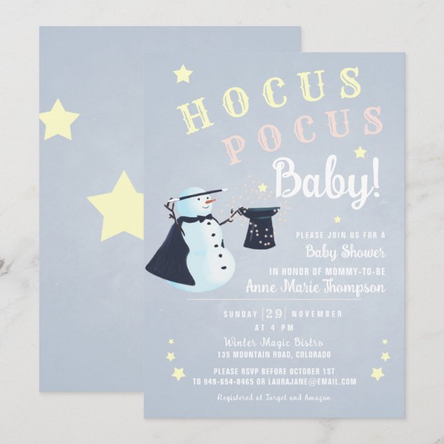 Invitation Hocus Pocus Magique Snowman Baby shower d'hiver (Devant / Derrière)