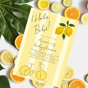 Invitation Hola Bebe Rayures Jaunes Citrons Baby Shower