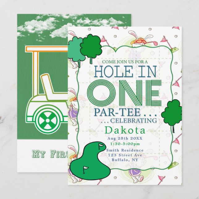 Invitation Hole In One Par-Tee Anniversaire Célébration 5 (Devant / Derrière)