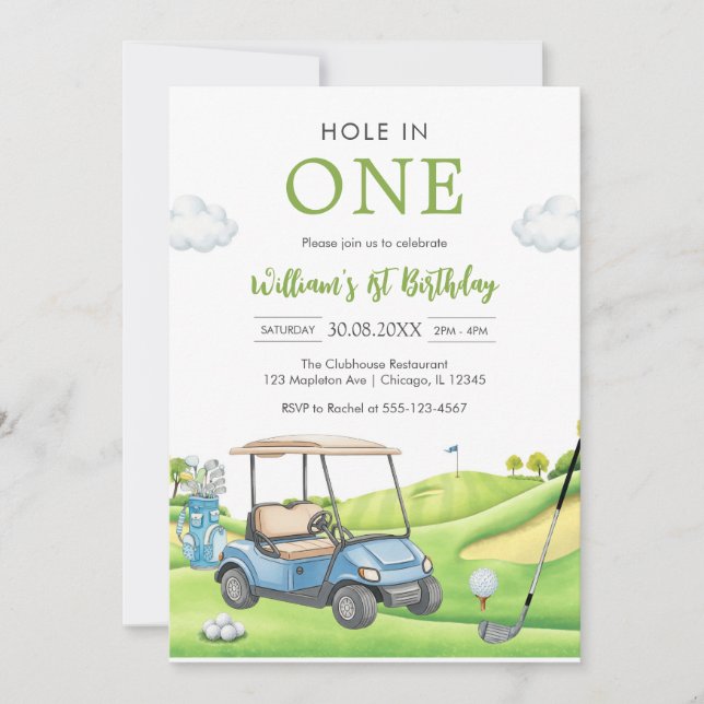 Invitation Hole In One Par-tee Golf Boy 1st Birthday Invitati (Devant)