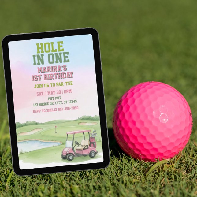 Invitation Hole In One, Pink Golf 1st Birthday (Créateur téléchargé)