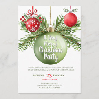 Invitation Holiday baubles Red & Green Christmas Party