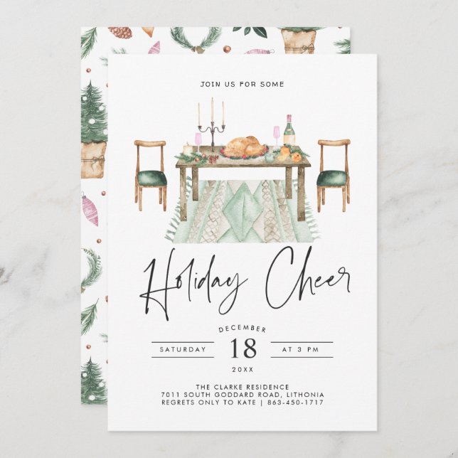 Invitation Holiday Cheer | Soirée de Noël (Devant / Derrière)