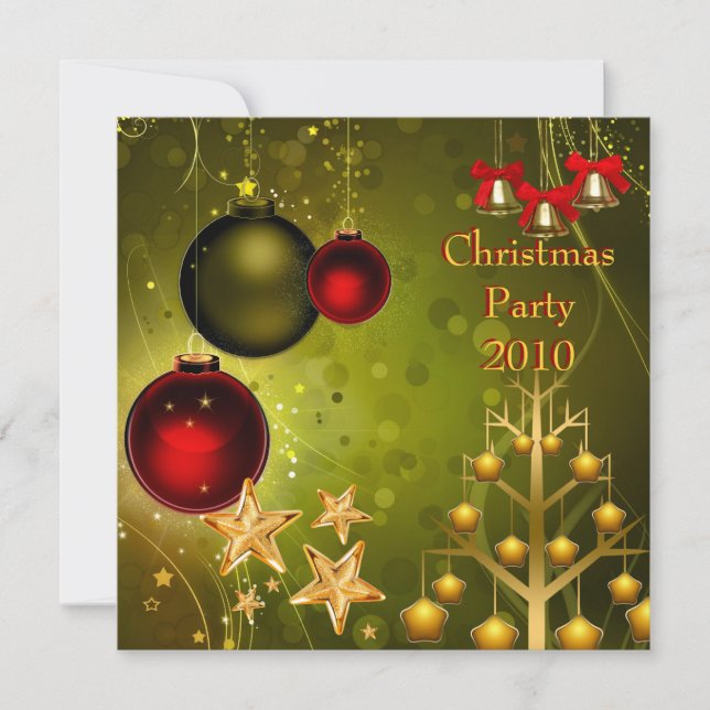 Invitation Holiday Christmas Party Red Gold Green (Front)