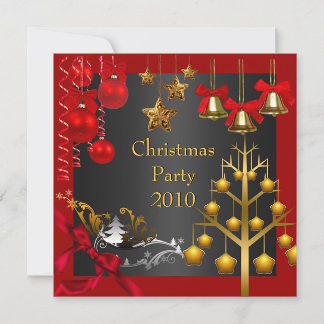 Invitation Holiday  Christmas Party Red Gold Xmas (Front)