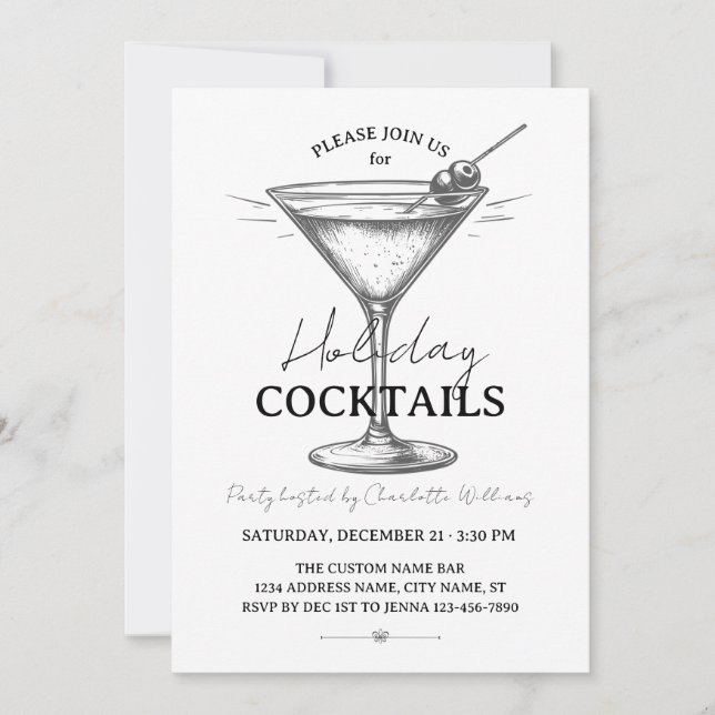 Invitation Holiday Cocktails Black & White Drinks Christmas (Devant)