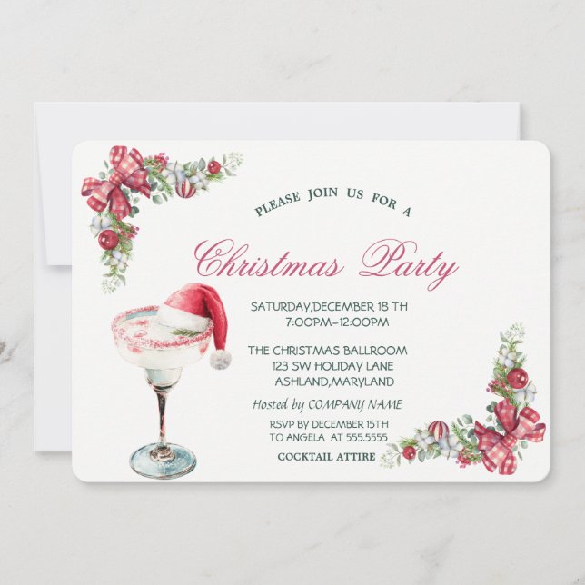 Invitation Holiday Drink Santa Hat Branches Christmas  (Devant)