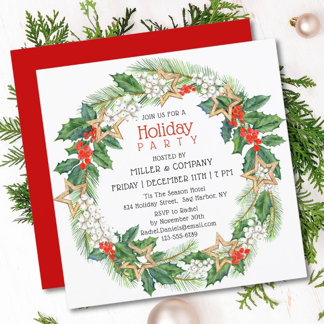 Invitation Holiday Holly Wreath Corporate Christmas Party (Créateur téléchargé)
