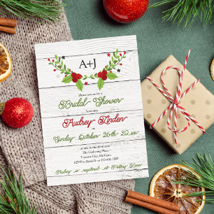 Invitation Holiday Joy Poinsettia Fête des mariées en bois In