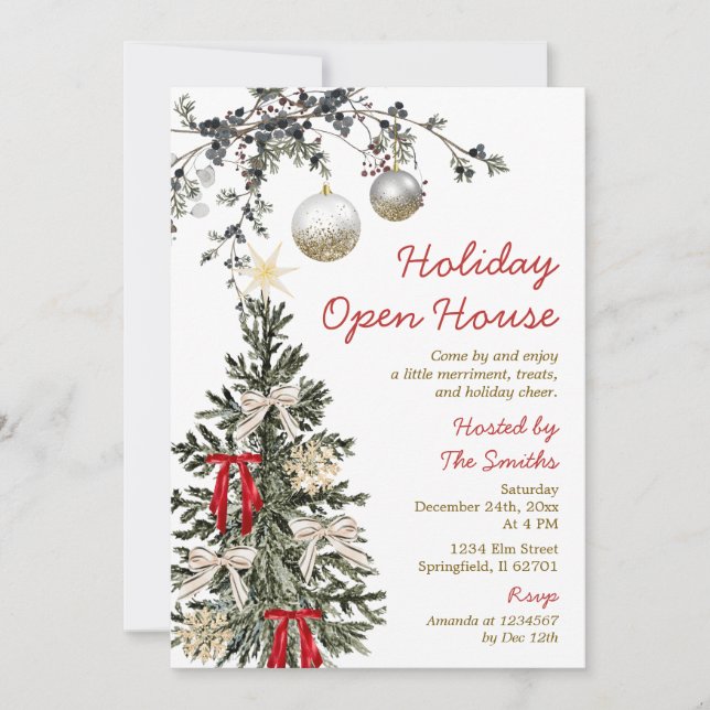 Invitation Holiday Open House Christmas Tree Holiday Party (Devant)