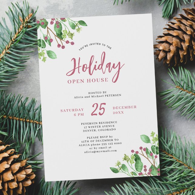 Invitation Holiday Open House moderne verdure fête de Noël (Créateur téléchargé)