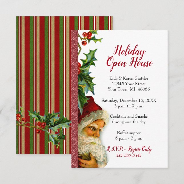 Invitation Holiday Open House Red Parties scintillant Père No (Devant / Derrière)