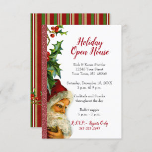 Invitation Holiday Open House Red Parties scintillant Père No