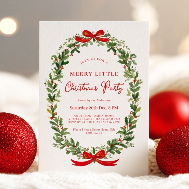 Invitation Holiday Party Festive Christmas Wreath Ribbon (Créateur téléchargé)