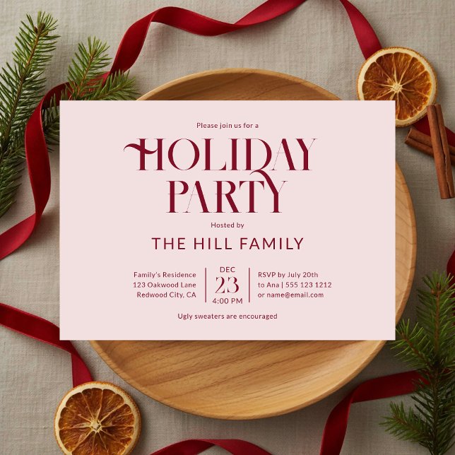 Invitation Holiday Party Vintage Elegant Red (Créateur téléchargé)