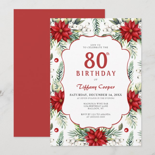 Invitation Holiday Poinsettia 80e anniversaire (Devant / Derrière)