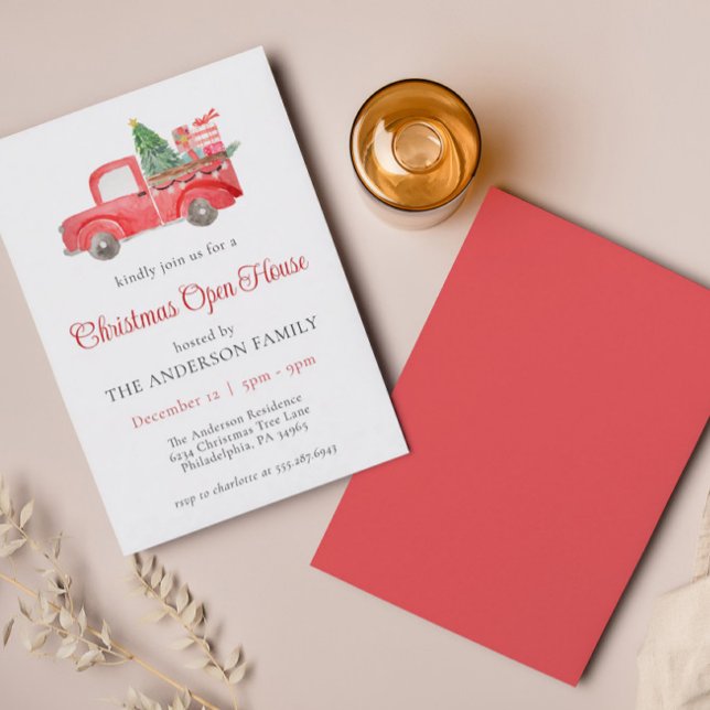 Invitation Holiday Red Christmas Truck Open House (Créateur téléchargé)