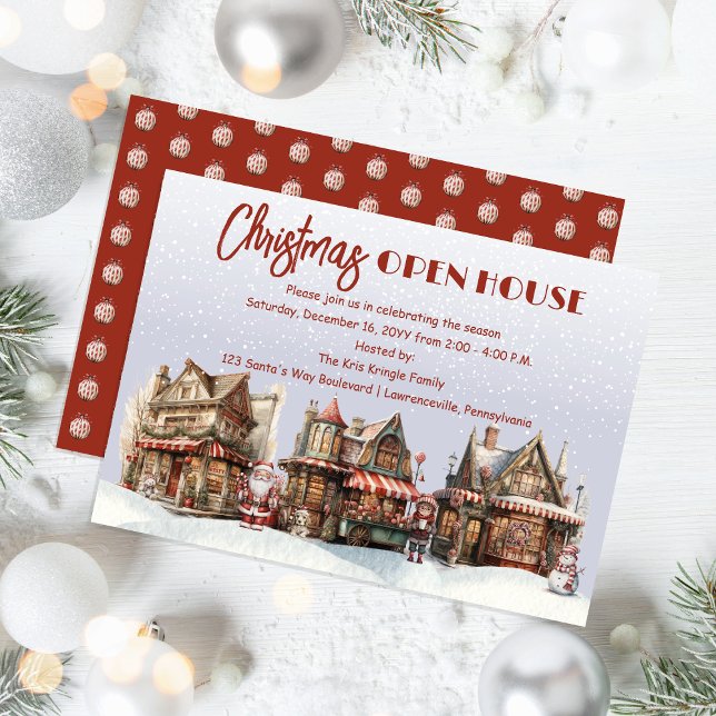 Invitation Holiday Town Village Christmas Open House (Nostalgic Holiday Town Village Christmas Open House Invitation)