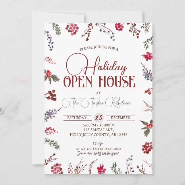 Invitation Hollies d'hiver, Maison ouverte de vacances, Fête  (Devant)
