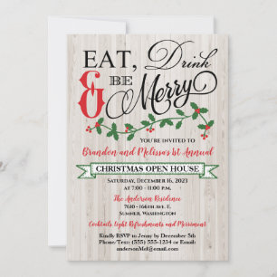 Invitation Holly, Berries, Mange, Bois et Sois Joyeux
