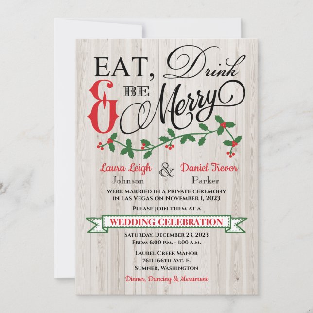 Invitation Holly, Berries, Mangez, Buvez et Soyez Mariage (Devant)