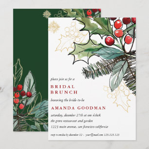 Invitation Holly Berries Noël Mariage Brunch nuptial