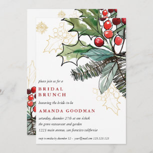 Invitation Holly Berries Noël Mariage Brunch nuptial