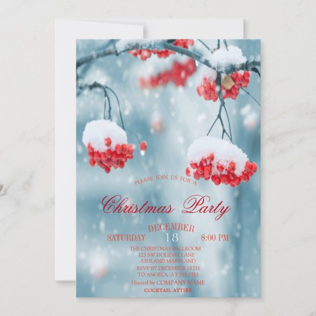 Invitation Holly Berries Succursales Snow Christmas Company (Devant)