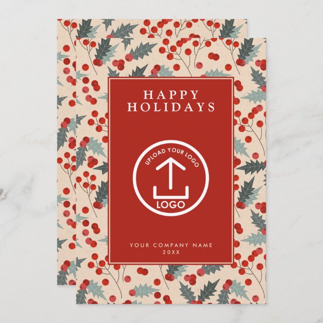 Invitation Holly Berry Corporate Business QR Code Noël (Devant / Derrière)