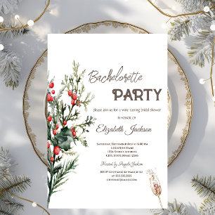 Invitation Holly Berry Greenery Bachelorette aquarelle  
