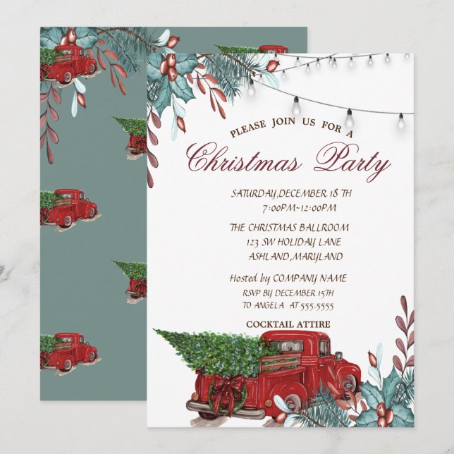 Invitation Holly Berry, Lumières, Fête de Noël de Camion Roug (Devant / Derrière)