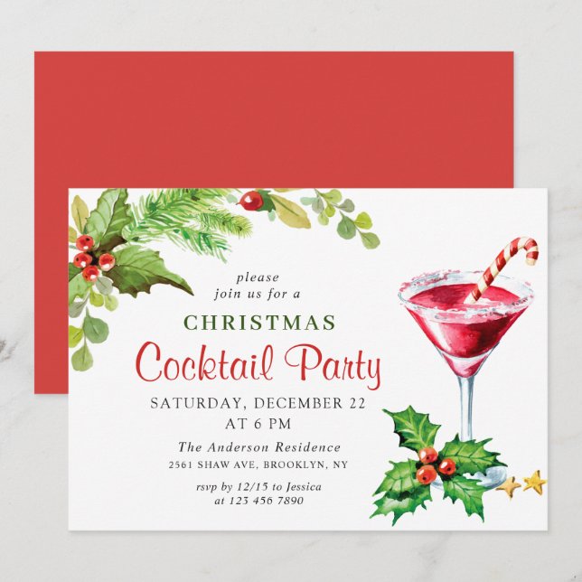 Invitation Holly Berry Noël Cocktail férié Invit (Devant / Derrière)