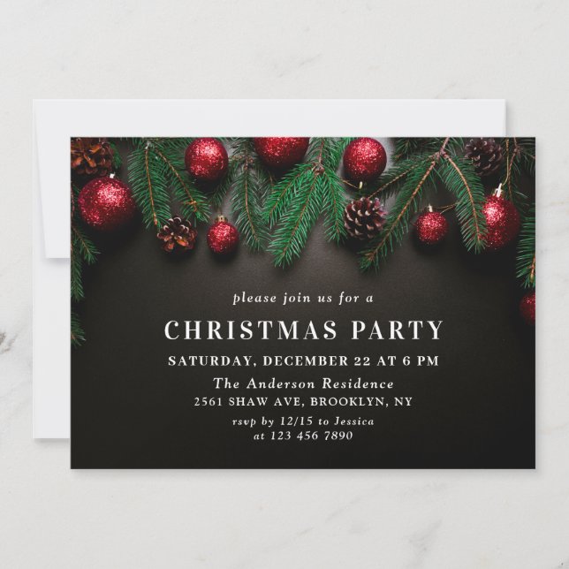 Invitation Holly Berry Pine Cones Branche Noël (Devant)