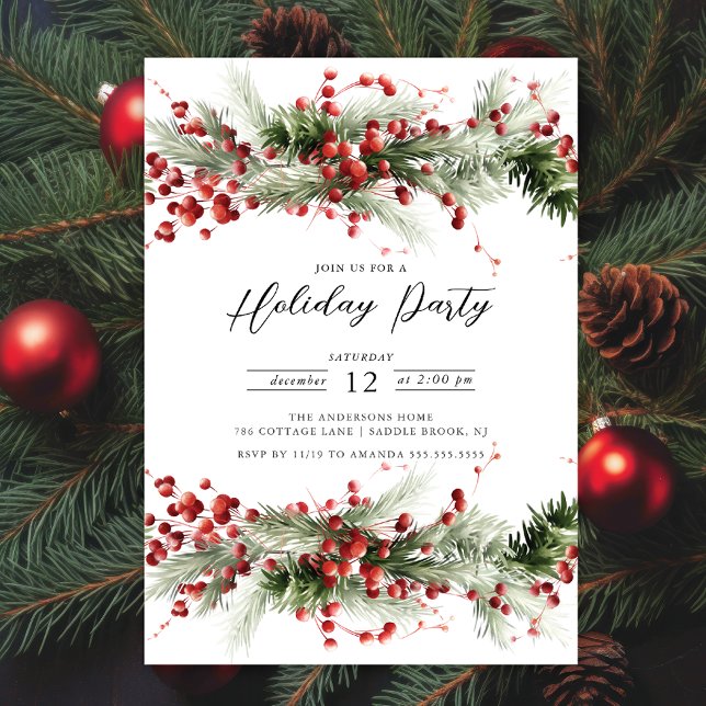 Invitation Holly Berry Pine Fête (Créateur téléchargé)
