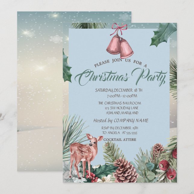 Invitation Holly Berry Pinecones, fête de Noël de la société  (Devant / Derrière)